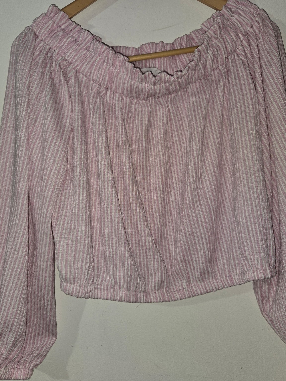 Double Zero Pink Striped Off-Shoulder Blouse And Bubble Skirt Set